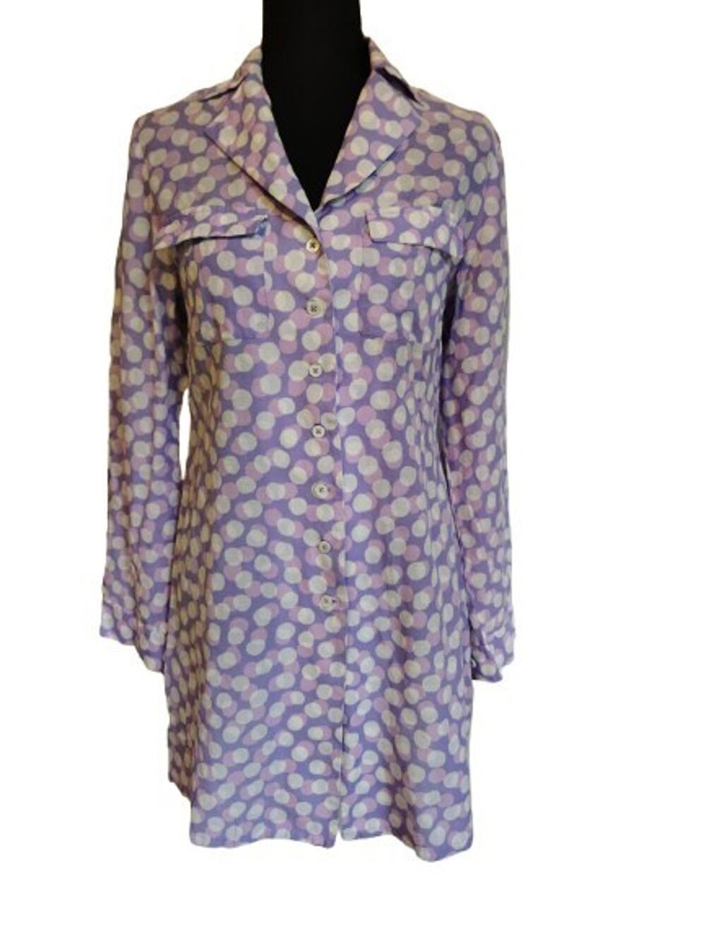 Doncaster Silk Cotton Blend Polka Dot Tunic Shirtdress Lavender Purple Sz 10...